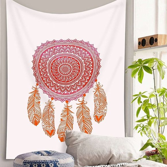 Orange and Pink Dreamcatcher Boho Wall Decor Cotton Bed Bohemian Tapestry NEW - Picture 2 of 2